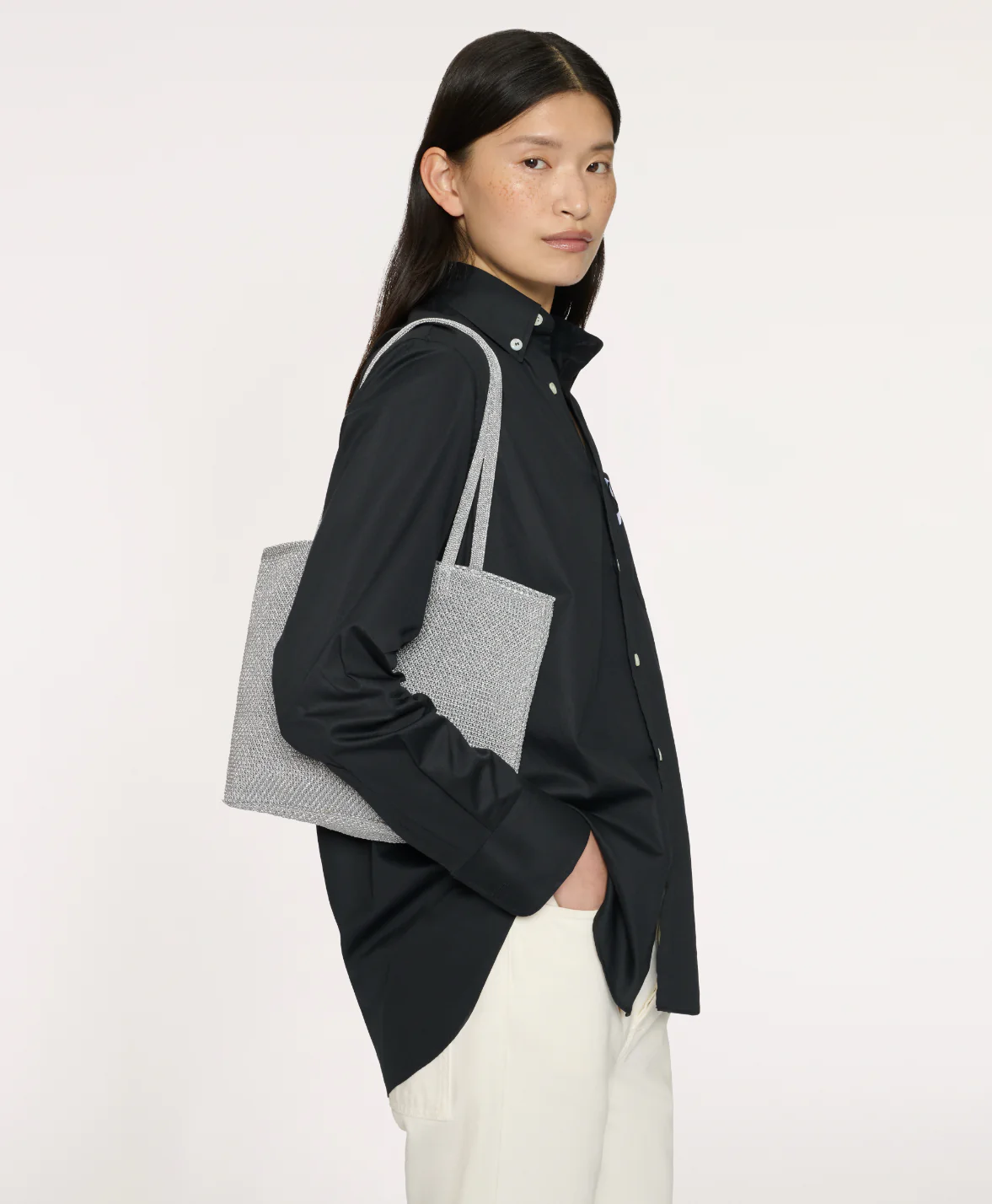 Knit Filo Tote - Silver Knit - Image 2